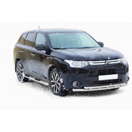 Защита порогов «Труба с проступью» (d76) для Mitsubishi Outlander (2014-2016)(Окрашенное) купить недорого с доставкой в Новоалтайск